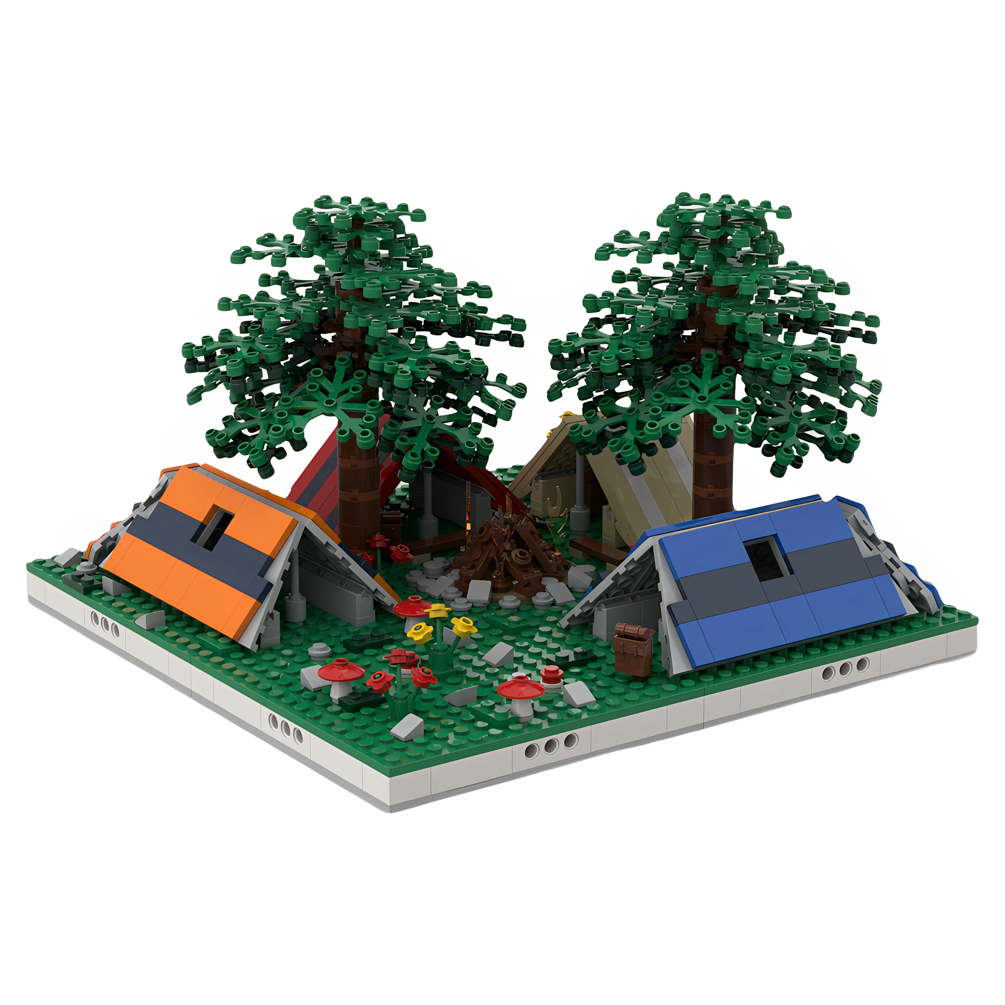 MOC Outdoor Camping Scene Building Blocks Tent Forest Adventure Model Bricks DIY Campfire Desktop Ornament Adult Gift