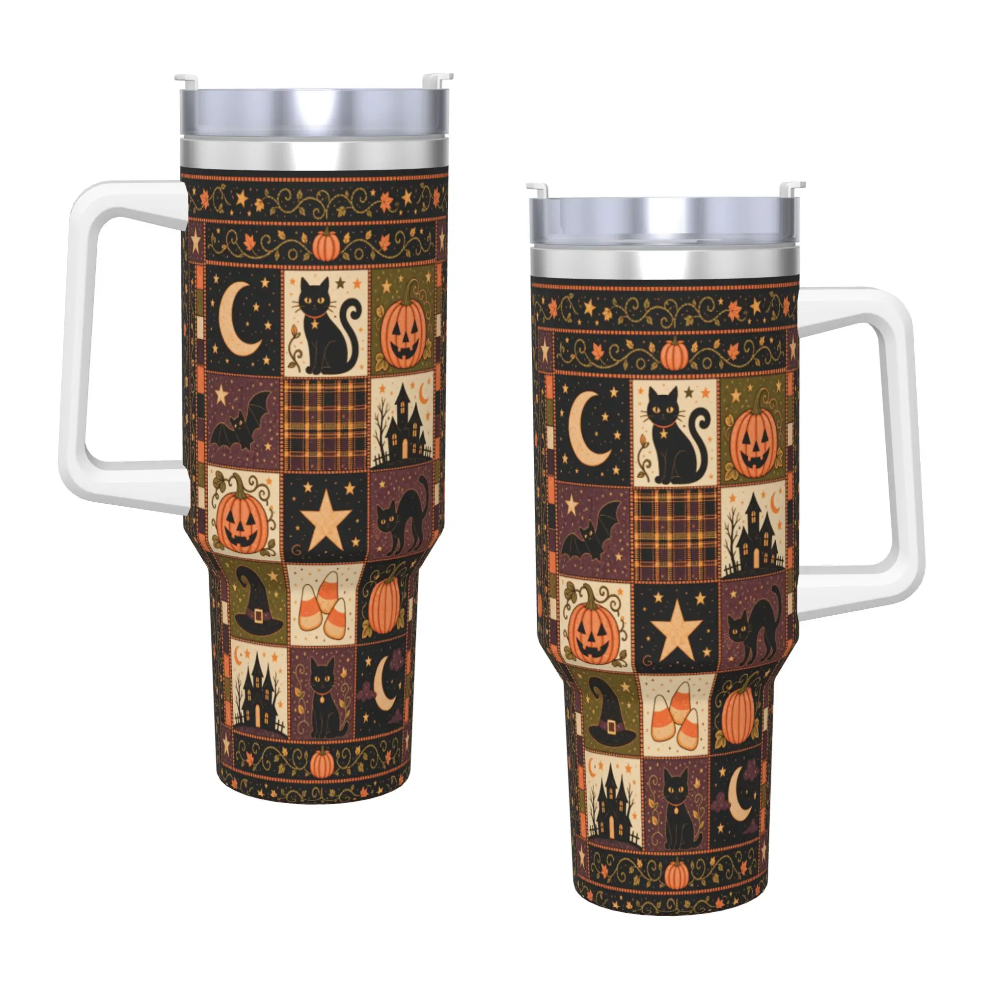 Vintage Collage Halloween Stainless Steel Tumbler  Travel Mugs Cup 40oz Coffee Mug Keep Heat Cold and Hot Milk Tea Water Bottle