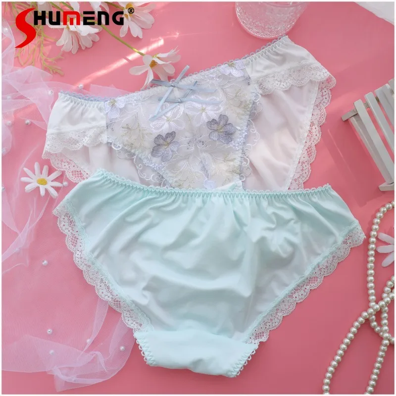 Dziewczęcy, słodki zestaw bielizny push-up w stylu japońskim, z fiszbinami, siateczką, haftem, seksowny komplet biustonosza, damskie majtki w kwiatowy wzór.