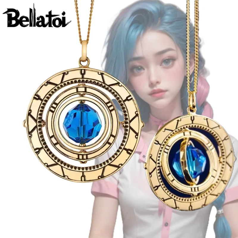 2024 New Game Arcane League Of Legends Jinx Vi Hextech Crystal Rotating Pendant Necklace Halloween Valentine Day Props Gifts