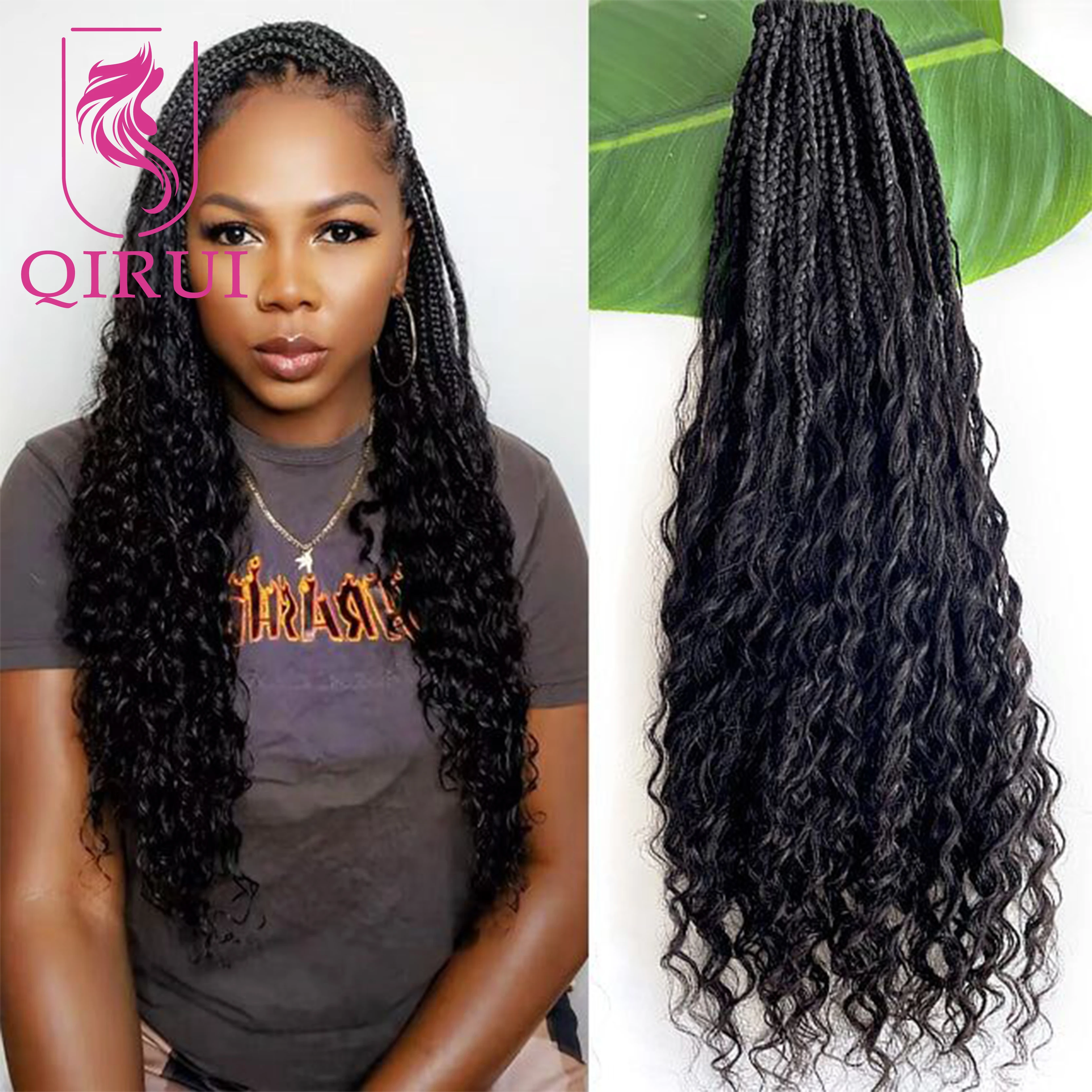 

Boho Box Braids Вязаные крючком кудри из человеческих волос 14-30 дюймов Предварительно заплетенные крючком косы с вьющимися концами человеческих волос Цвет черный и 30 #