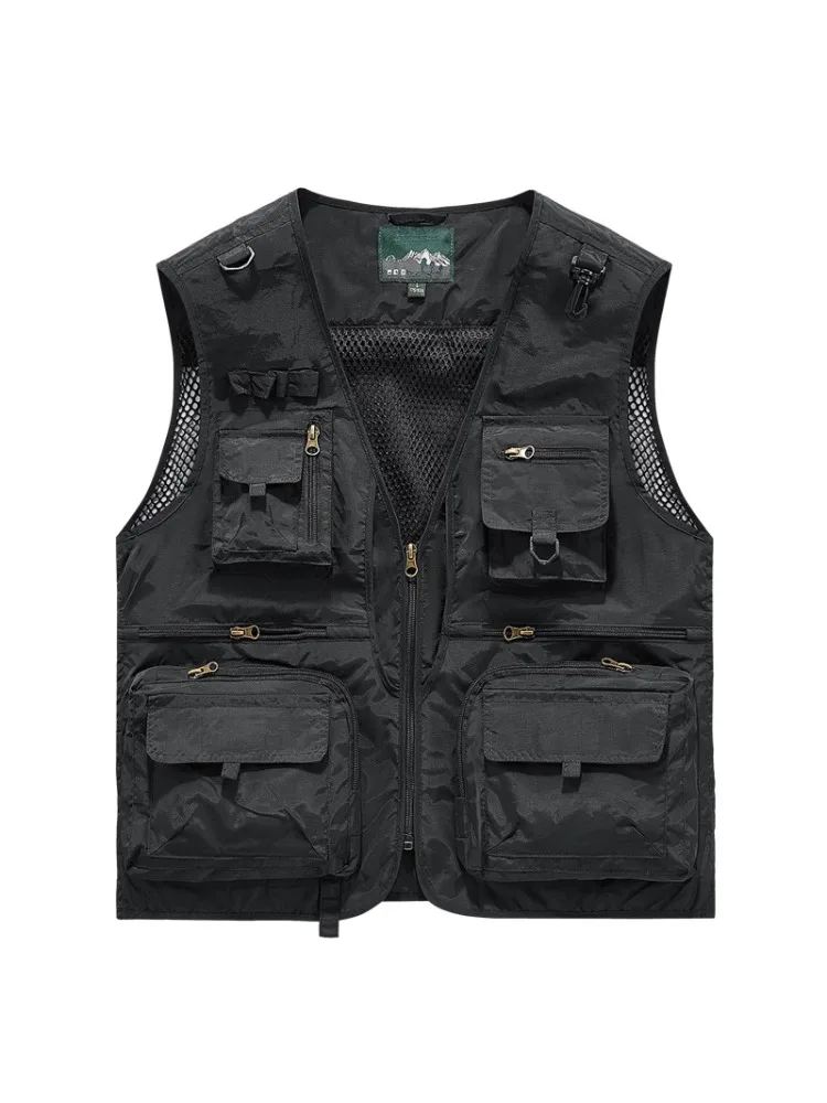 Zomervest voor heren, veelzakken, mesh gevoerd, ademend, mouwloos jack, dun buitenvissen, fotograaf, gereedschapsvest, heren - afbeelding 2