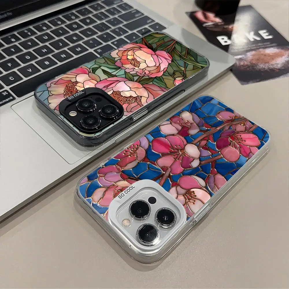 Чехол для мобильного телефона с блестящими цветами для iPhone 17, 16, 15, 14, 13, 12, 11 X XR XS 8 7 Pro Max Plus, полупрозрачный цветной защитный чехол