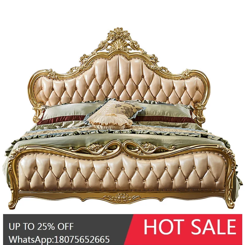 SGF European Style double Bed American Luxury Champagne Color Solid Wood Bed