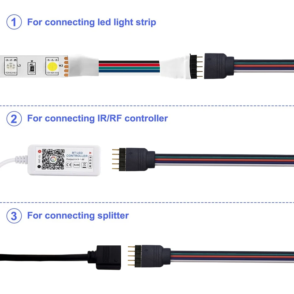 5Pin 5050 LED RGBW Strip Extension Connector Cable Wire Led Strip Extension Cables Clip For 12-24V 5050 RGBW WW LED light strip