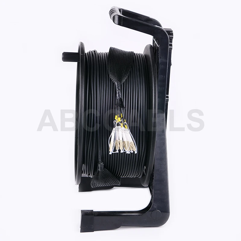 ABCCABLS 100m 8 Core LC Armored Fiber Cable Reel Portable Plastic Stage Optical Cable Drum