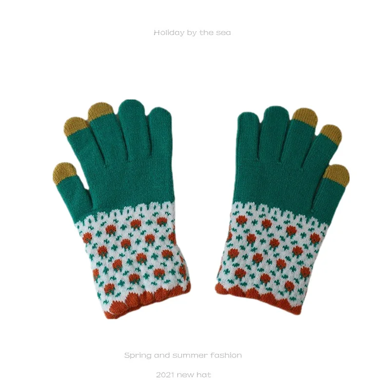 Mulheres luvas de tela sensível ao toque luvas de malha quente elástico tela de toque conectado luvas de ciclismo ao ar livre moda luvas grossas