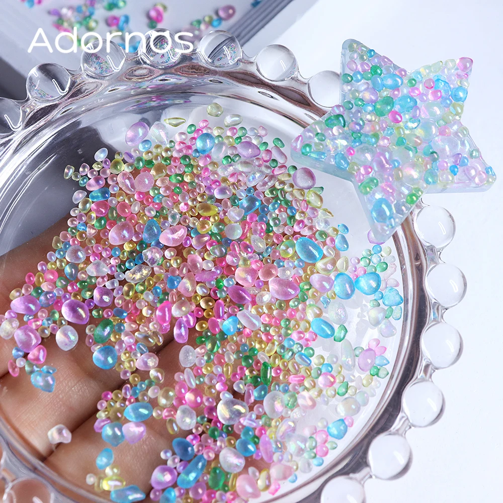 20 g/bag Irregular Round Glass Stone Epoxy Resin Filling Iridescent Round Glass Stones Summer Gifts DIY Keychains Crafts Making - view 4