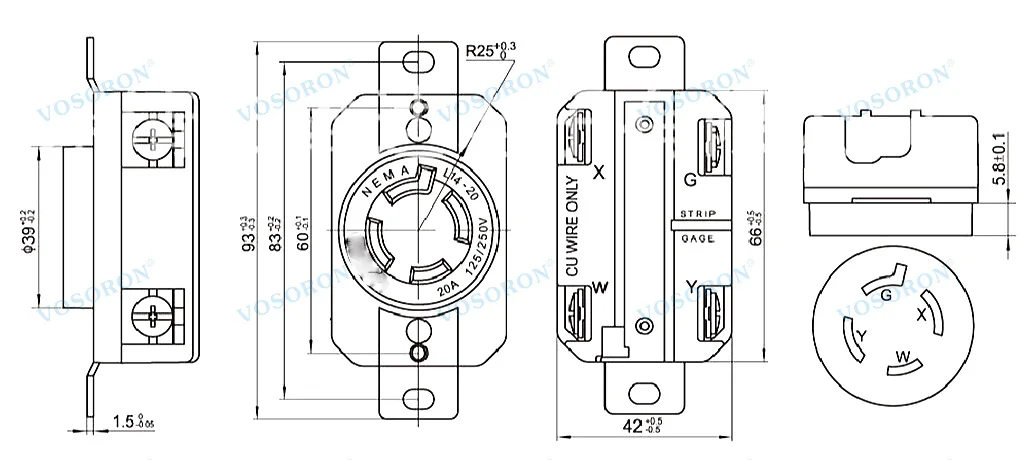 NEMA L14-20P & NEMA L14-20R Locking Plug and Connector,Generator Twist Lock Plug Adapter,20 Amp 125/250V 3 Pole 4 Wire Grounding - view 6