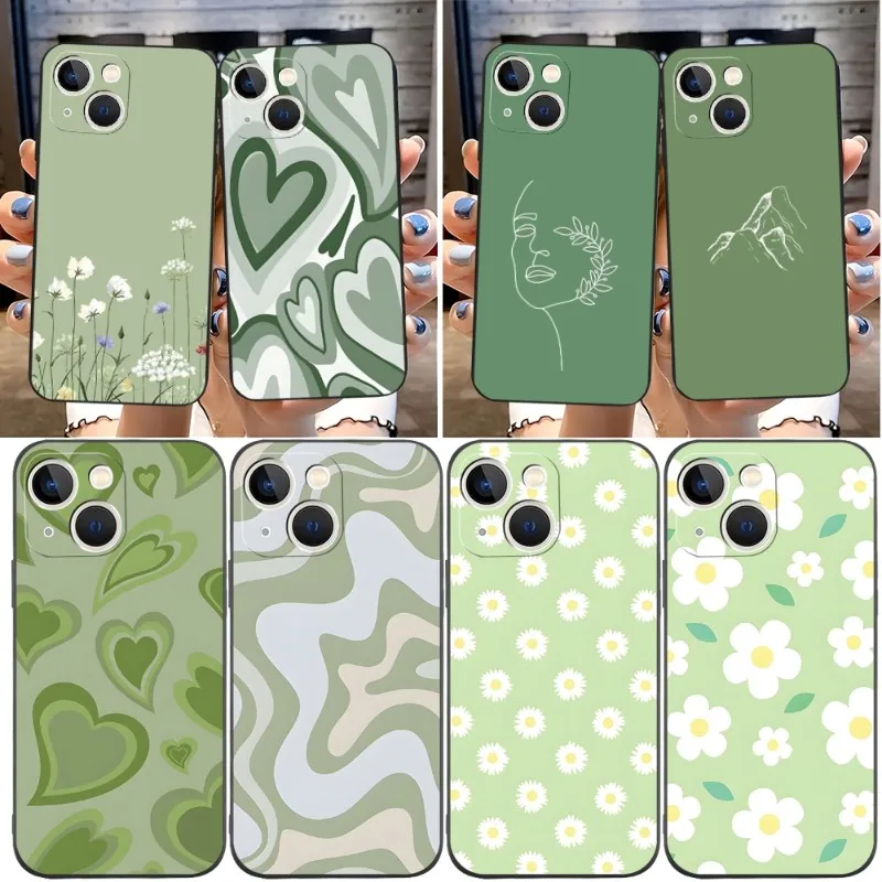 Green Aesthetic Phone Case Funda For Apple Iphone 12 Pro 13 11 14 Max Xr X Xs Mini 6 6s 7 8 Plus Design Back Cover