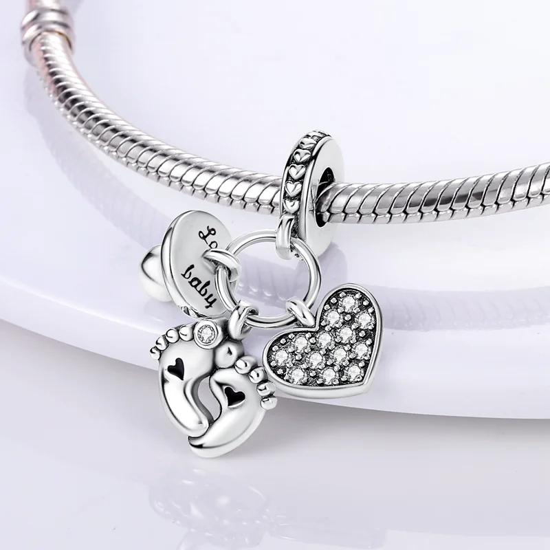 Charms Plata 925 Pacifier Footprint Heart-shaped Pendants Fit Original 925 Bracelets Charms for Women Jewelry DIY Making Gifts