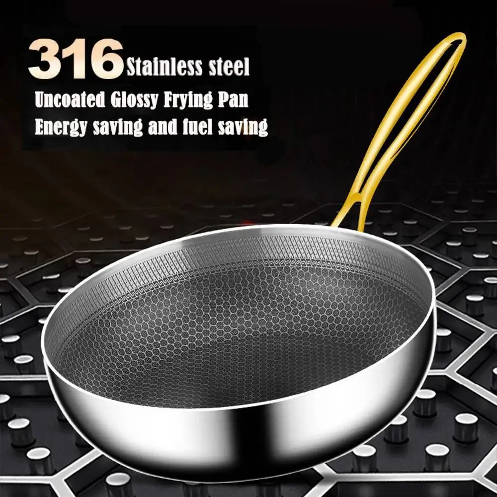 

316 Stainless Steel Frying Pan Wok Non-Stick Cooking Honeycomb Steak Gas Stove Pot Induction General Saucepan Kitchen Cookware