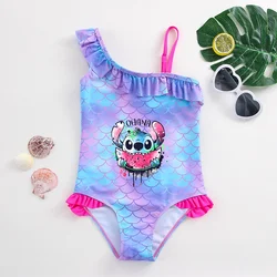 Lilo Stitch Girls Swimsuit Mermaid Fish Scale One-Piece Bathing Suits Children's Dresses Swimwear Beach Suit Kids Wear