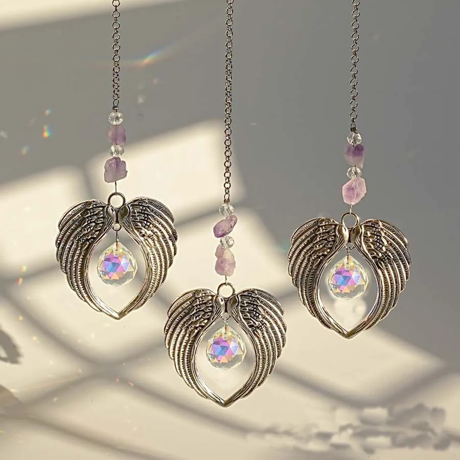 

1PC Alloy Crystal Hanging Decoration Gift Angel Wings Home Gardening Decorative Glass Prism Wind Chime