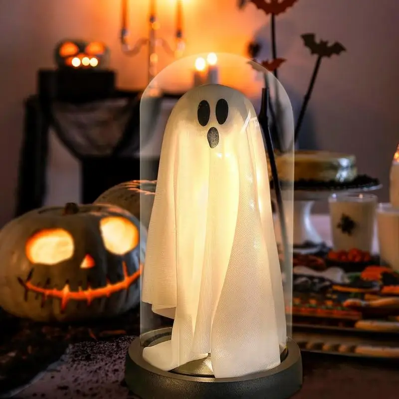 Light Up Ghost In Cloche Halloween Handcrafted Ghost Cloche Ghost Under Glass Cloche For Indoor Table Rich Festive Atmosphere