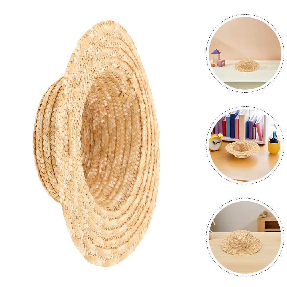 2 قطعة قبعات القش الصغيرة قبعات المنسوجة الصغيرة DIY بها بنفسك صياغة الملحقات الصغيرة صور الدعائم قبعات من القش الصغيرة ديكور المنزل