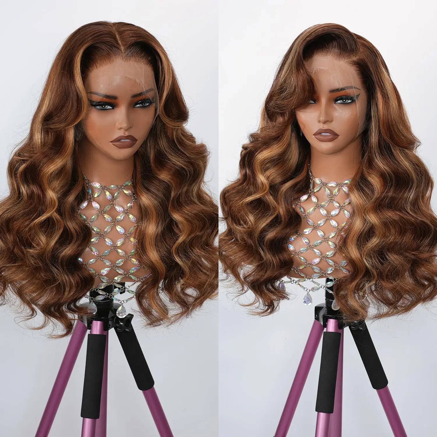 P4/27 Highlight Body Wave Wig 13x4 HD Lace Front Human Hair 13x4 Transparent Lace Wigs Human Hair Pre Plucked 200 Density image 4