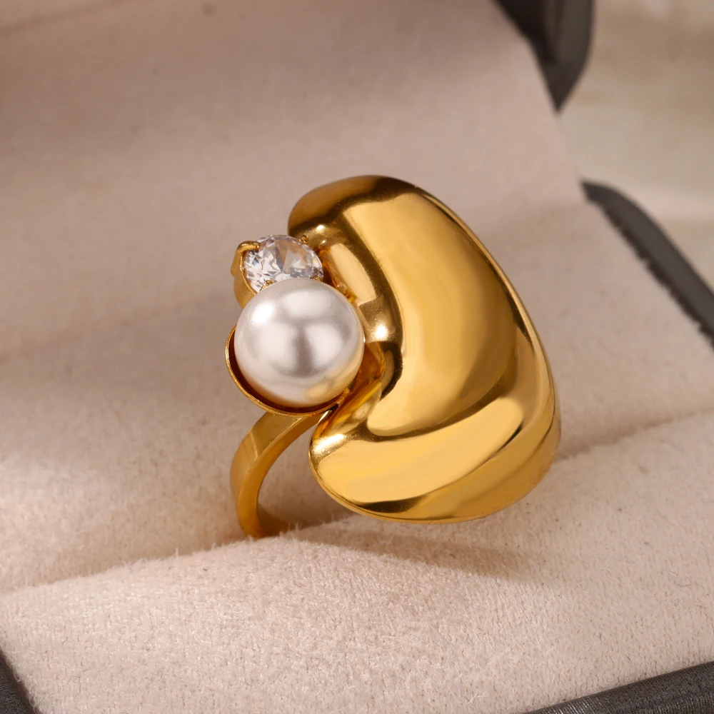 Irregular Geometric Open Rings for Women Stainless Steel Gold Color Adjustable Wedding Ring Aesthetic Fashion Jewelry Gift