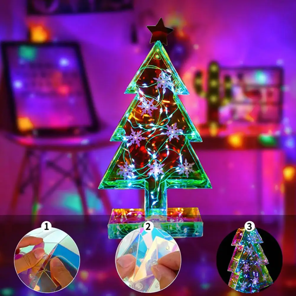 Refracted Ornament Christmas Themed Lantern Colorful Led Christmas Tree Decoration Prism Figurine Festive Holiday for Family