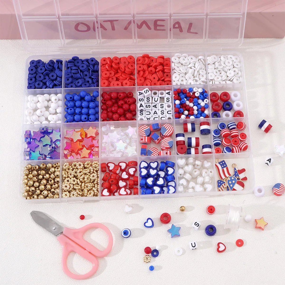 

Patriotic USA Independence Day Bracelet DIY Kit 15/24 Grids Polymer Clay Beads Jewelry Making Set with Scissors 1160-1900pcs