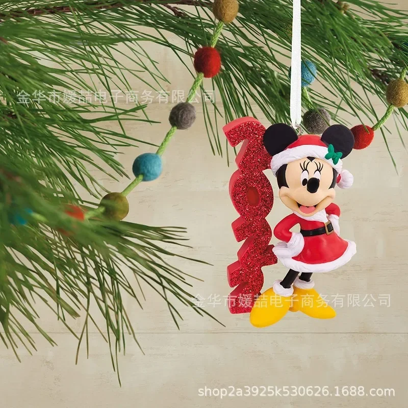 Disney-figuras de Anime de Mickey Mouse y Minnie, decoración de árbol de Navidad, colgante de coche, adornos de habitación, modelo de juguetes para niños, regalos