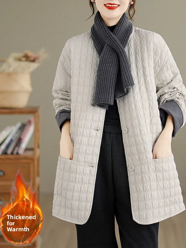 Women's Casual Loose Cotton Jacket Lightweight round Neck Winter Coat Comfortable Breathable Long Sleeve  Color