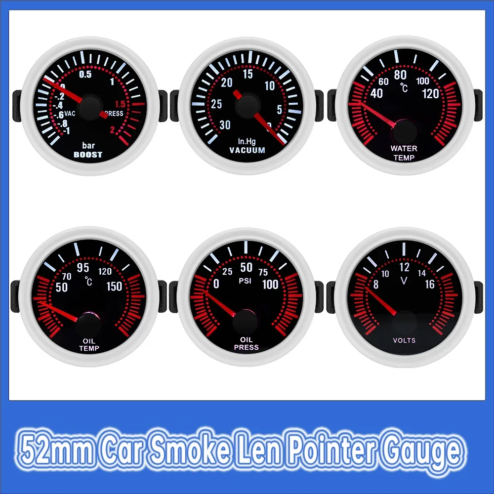 

52mm Smoke Len Pointer 12V Digital Gauge Water Temp /Oil Temp meter Voltmeter Tachometer Boost Gauge with Backlight