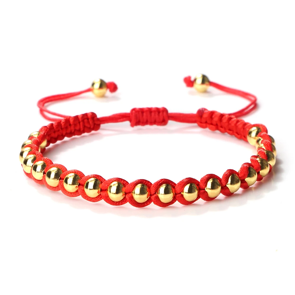 Lucky 5mm Copper Beads Bracelets Red Silk Handmade Adjustable Braided Bangles Amulet Men Women Charm Jewelry Pulsera Friendship