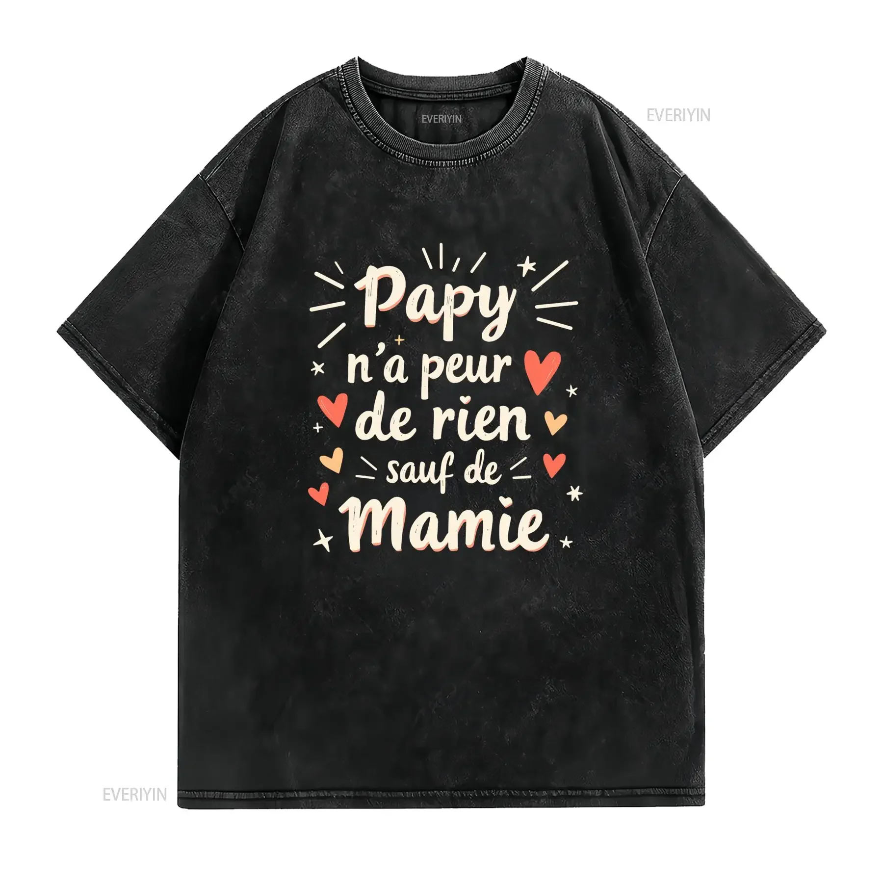 T Shirt Homme Drôle avec Citation Papi N'A Peur de Rien Léger Décontracté Col Rond Idéal pour l'Été vintage Washed graphic