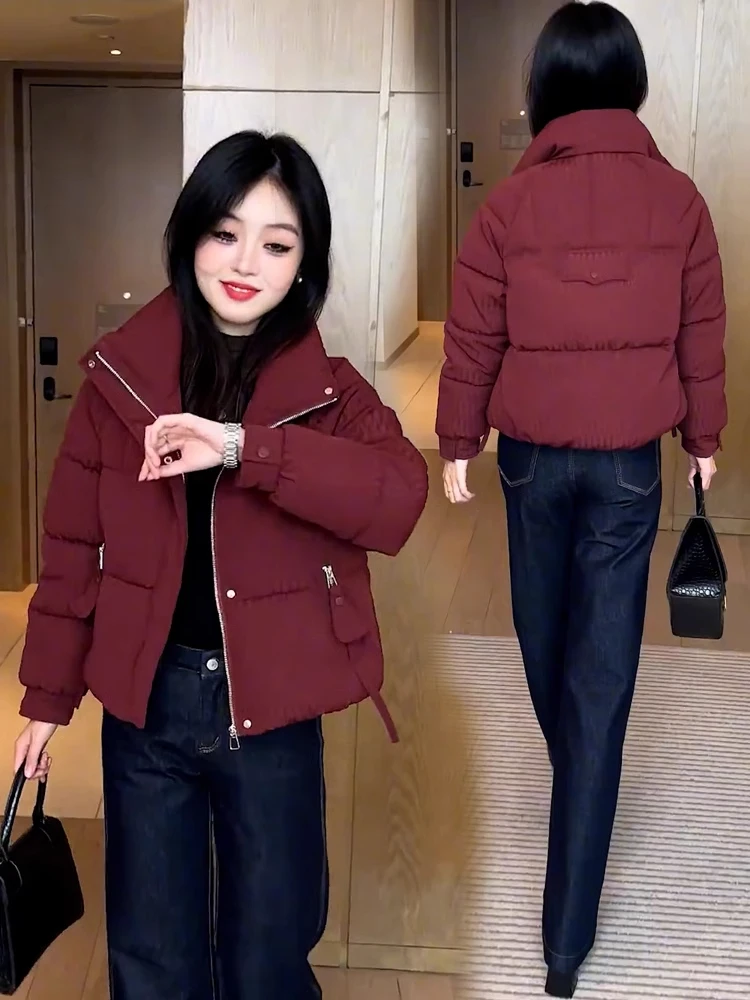 

Women's down Cotton Jacket 2026 Winter New Style Chic Stand Collar Slimming Thick Warm Short Coat Small Figure Short Cotton Coat