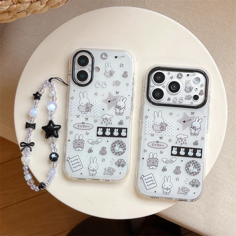 

Kawaii Cartoon Rabbit Starry Sky Phone Case for iPhone 16 15 14 13 17 Pro Max INS Style Soft Silicone Shockproof Cover Funda