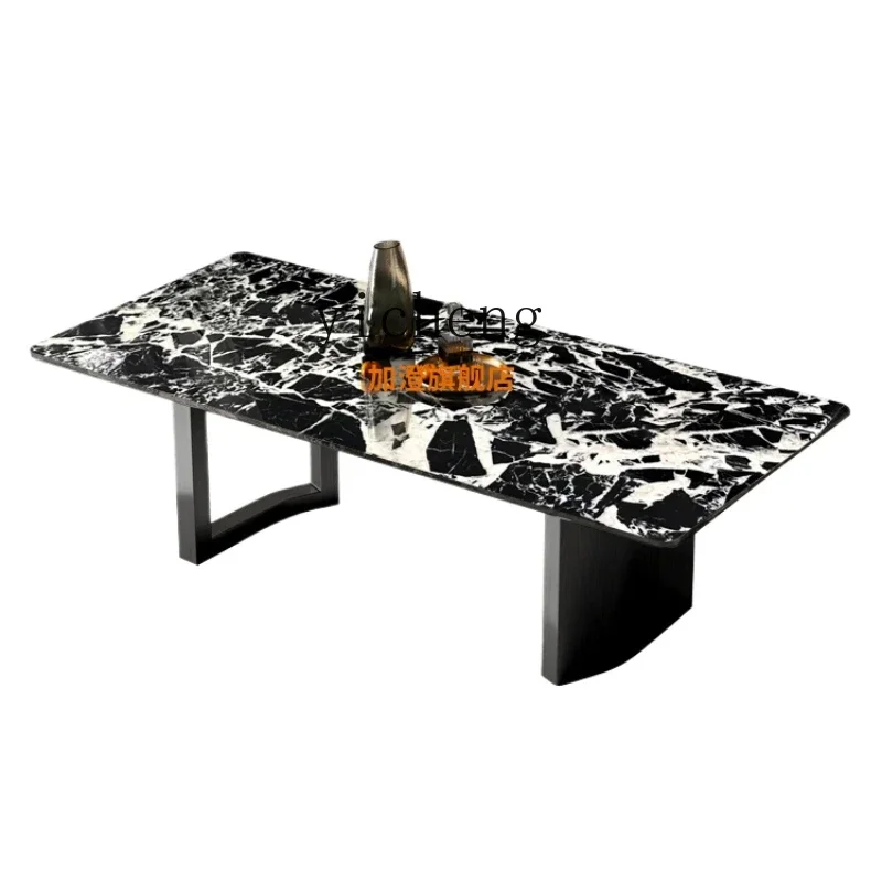 

XL black luxury stone dining table minimalist light luxury dining table modern villa home marble dining table and chairs