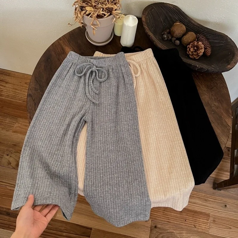 2026 Girls Casual  Autumn Fashion New Stylish Baby Girl Versatile Casual Pants Stretch Wide-Leg  Nine-Point Trendy Pants