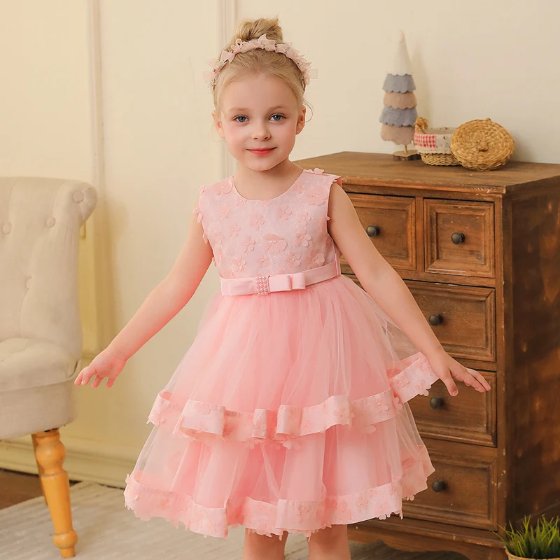 A168 Lace Dresses For Baby Girls White Pink Purple Elegant Sleeveless Evening Birthday Party Gown Flower Girl Princess Dress