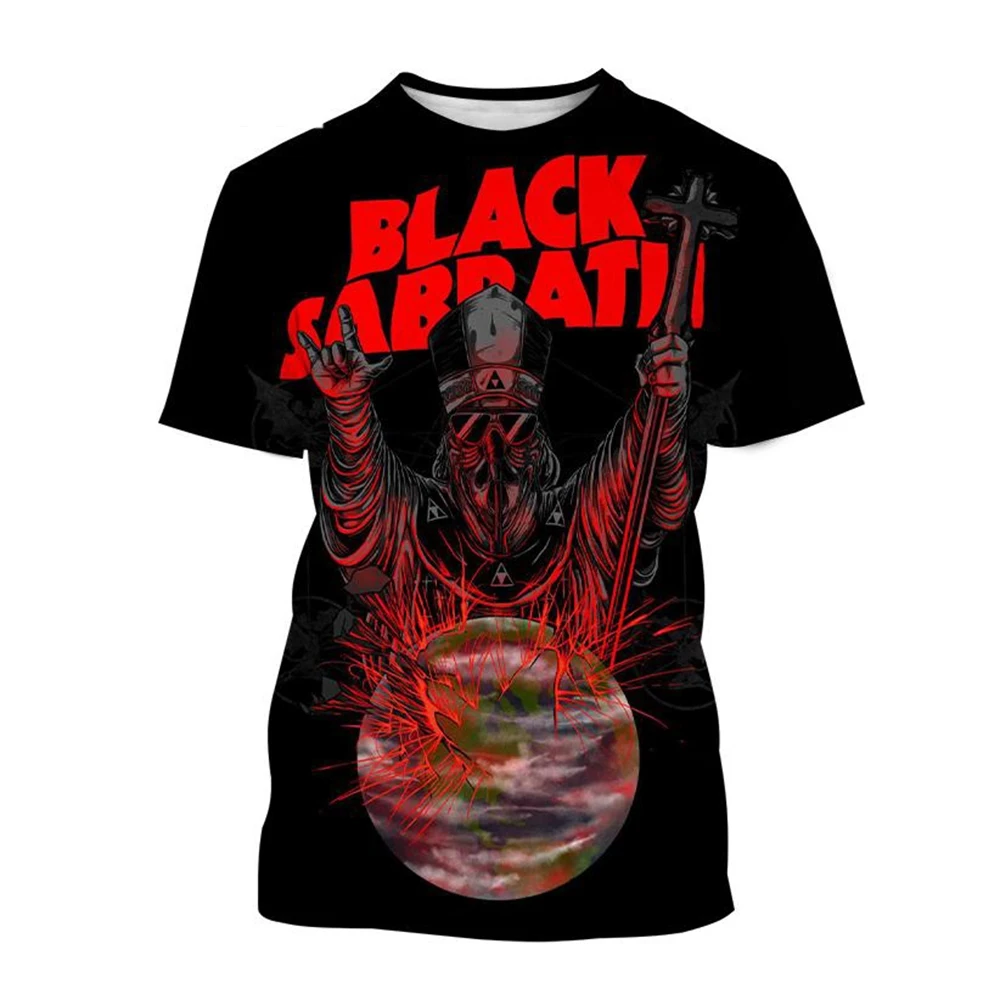 Casual Retro Men's T-shirt, Full Print Hooded Witch & Crows Graphic Casual Tee, Retro Doom Metal Rock Band Short Sleeve Top