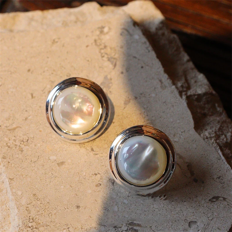New White Butterfly Shell Ring women Fritillary Index Finger Ring round earring stud earrings set