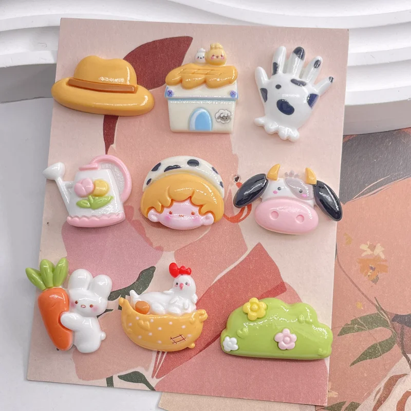 Cute Rabbit Cow Chicken Cartoon Farm Series Flatback Cabochons Dollhouse Micro Landscape Kawaii Accessories DIY Scrapbooking