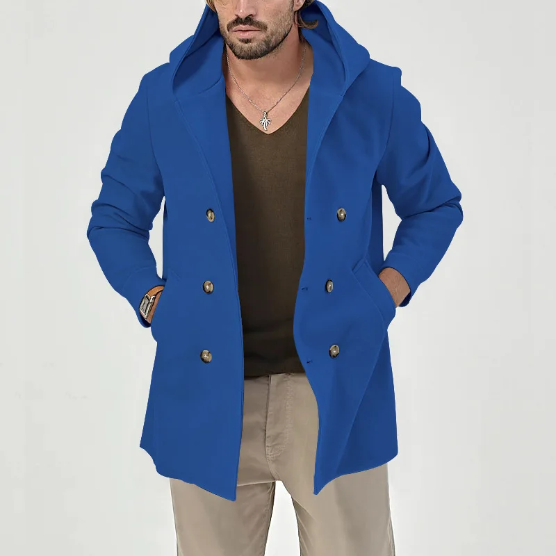 Autumn 2023 New Men Trench Coat Jacket Mid-length Hooded Double-breasted Casual Menswear Spring Cardigan Male Tops