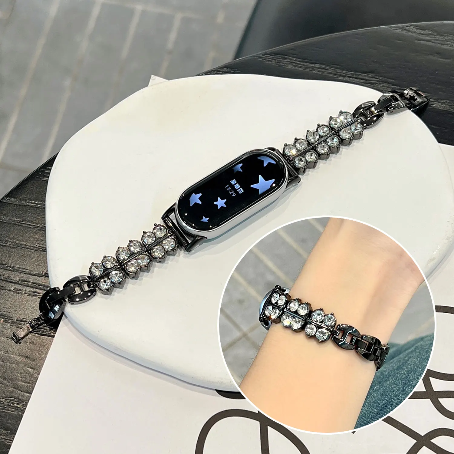 

Metal double row drill for Mi Band 9 Strap mi8 8por Shine Bright for Huawei Watch fit3 strap 8 9 Women wear watch accessories