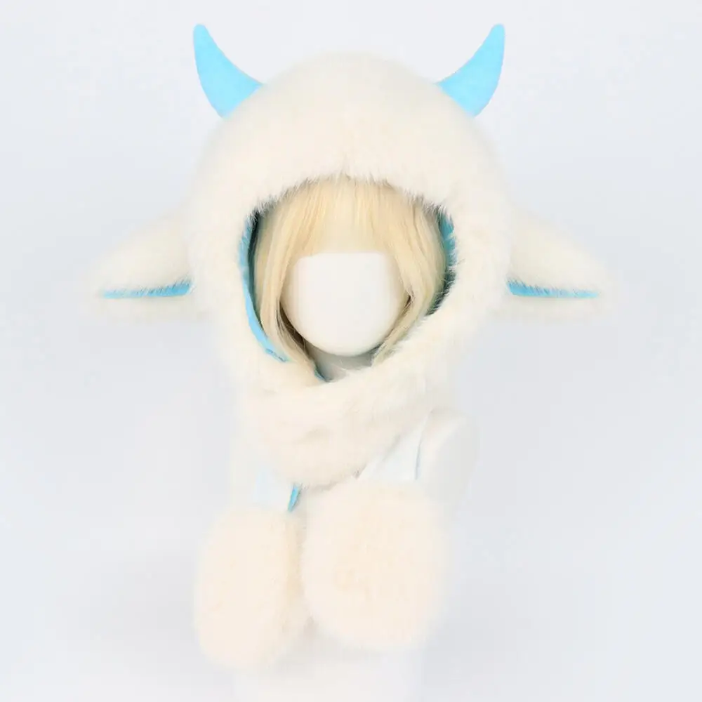 หมวกกันหนาวน่ารักสำหรับผู้หญิง ฤดูใบไม้ร่วง ฤดูหนาว หมวกแสดงพร้อมผ้าพันคอ ขนปุยหลากสี น่ารัก ลายเขาสัตว์ สำหรับเทศกาล