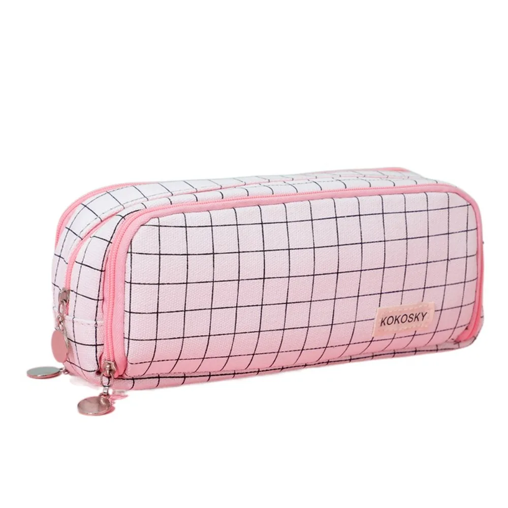 Korean Large Capacity Pencil Case Double Side Opened Desk Organizer Stationary Pen Storage Bag Ins Durable 3 Compartment Pouch