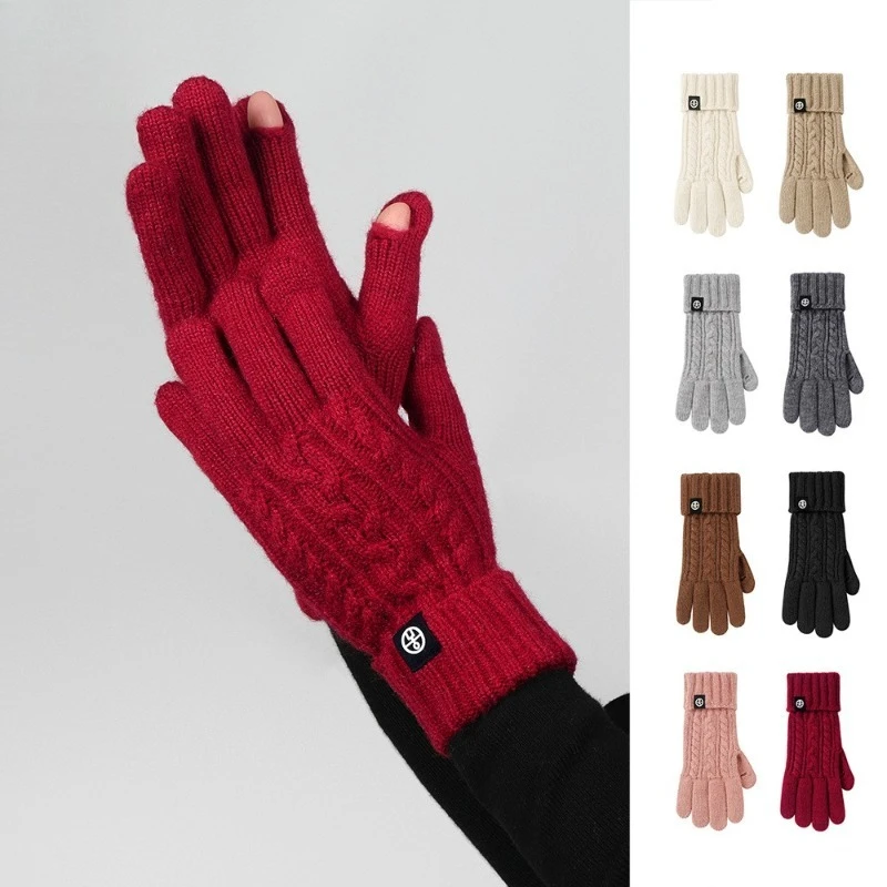 Knitted Gloves Winter Outdoor Riding Gloves Cold Proof Wool Blended European American Thickened Extended Touch Screen Warm