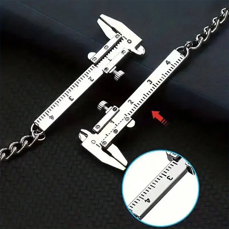 1pc, Mini Vernier Caliper On Keychain, Silvery, Mini Portable Zinc Alloy Vernier Caliper, 0-40mm, Keychain Portable Tool, Measur