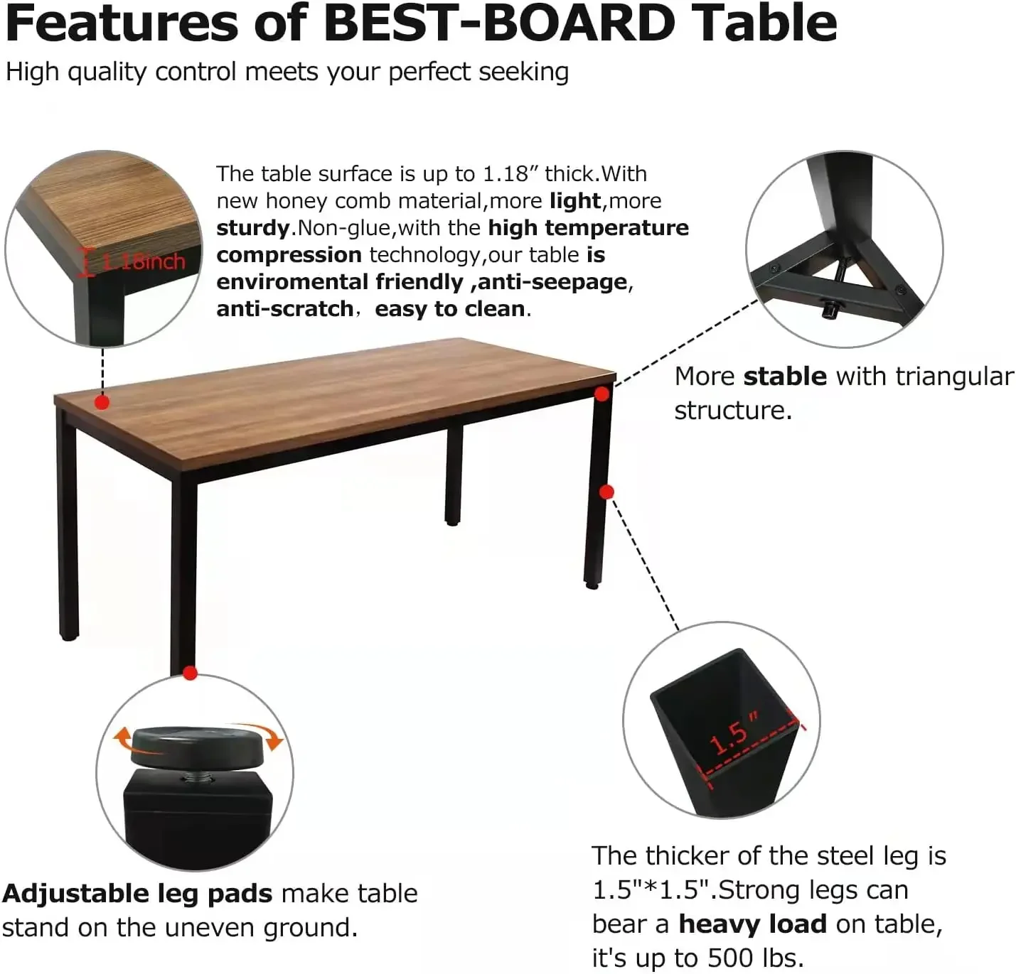 BEST BOARD-Large Table for Home Office, Computer Desk, Dining Table, Sturdy Writing Workstation, 35x70 Inches