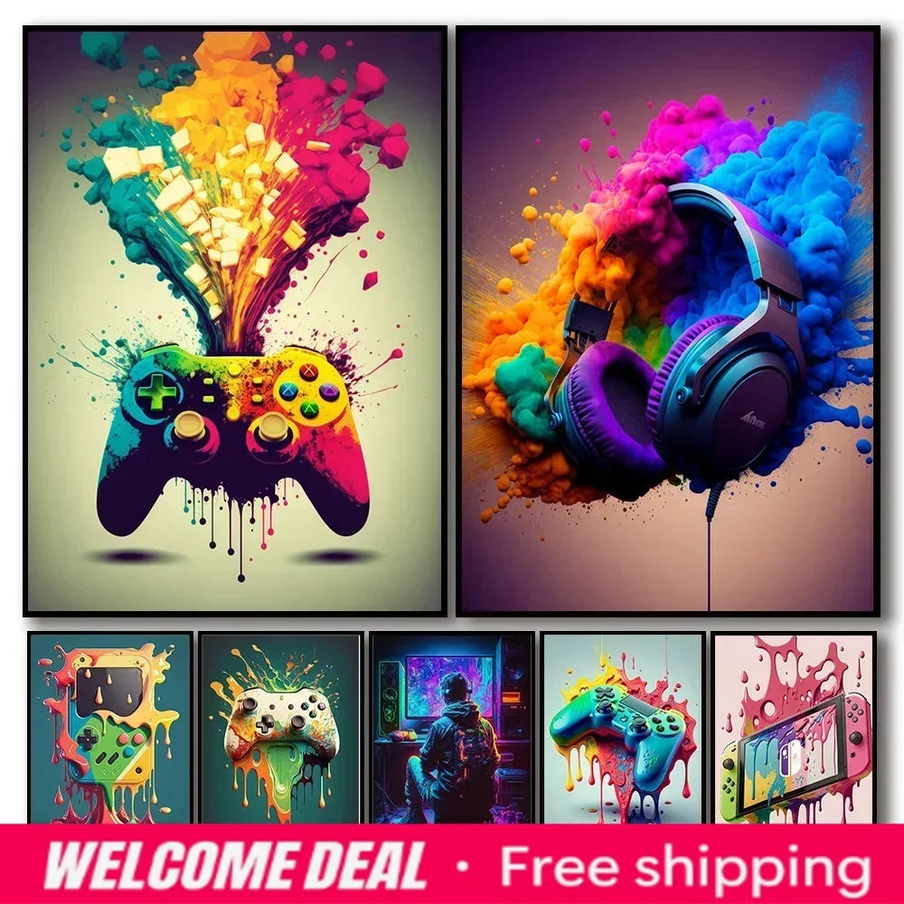 Colorful Game Controller Wall Art Poster Prints Nordic Aesthetic Picture Canvas Painting Gaming Boy Room Home Decoration