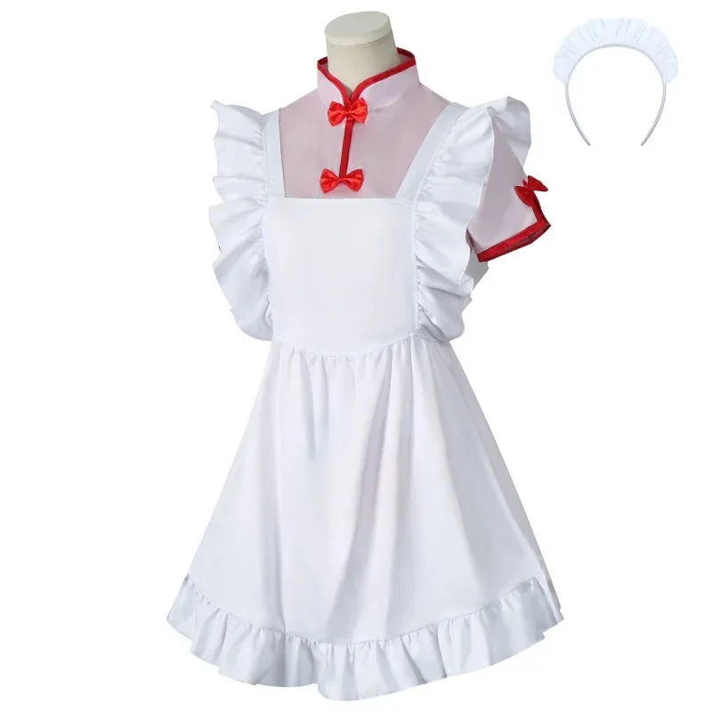 

1/2 Shampoo Cosplay Costume Wig Anime Dress Maid Uniform Cheongsam Headwear Ranma Saotome Halloween for Women tt9]