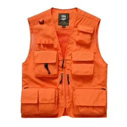 Plus Size Men's Outdoor Vest Hiking Fishing Hunting Orange Multi-pockets Waistcoat Quick-dry Breathable Chaleco Tactico