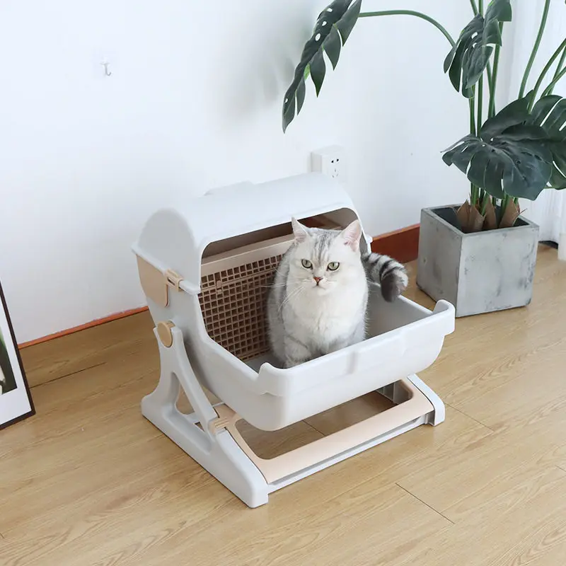 Semi-automatic Litter Box Anti-splash Oversize Semi-enclosed Cat Toilet Supplies Accessories Sandbox for Cat Hygienic Convenient