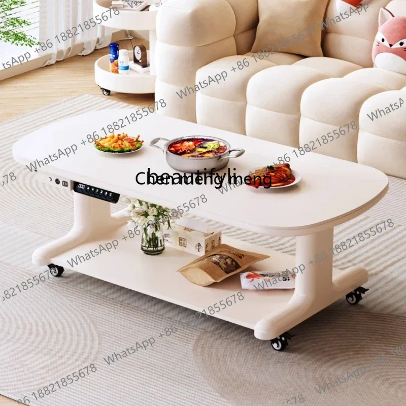 zS173zq1Electric movable lifting coffee table dining table dual-purpose two-in-one cream wind living room rock slab