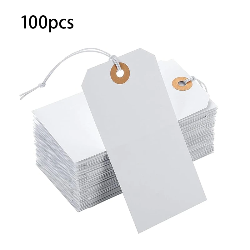 100 PCS Perforated Cotton Elastic Line Hang Tags Card Paper Card Label Listing Classification Card Number Plate